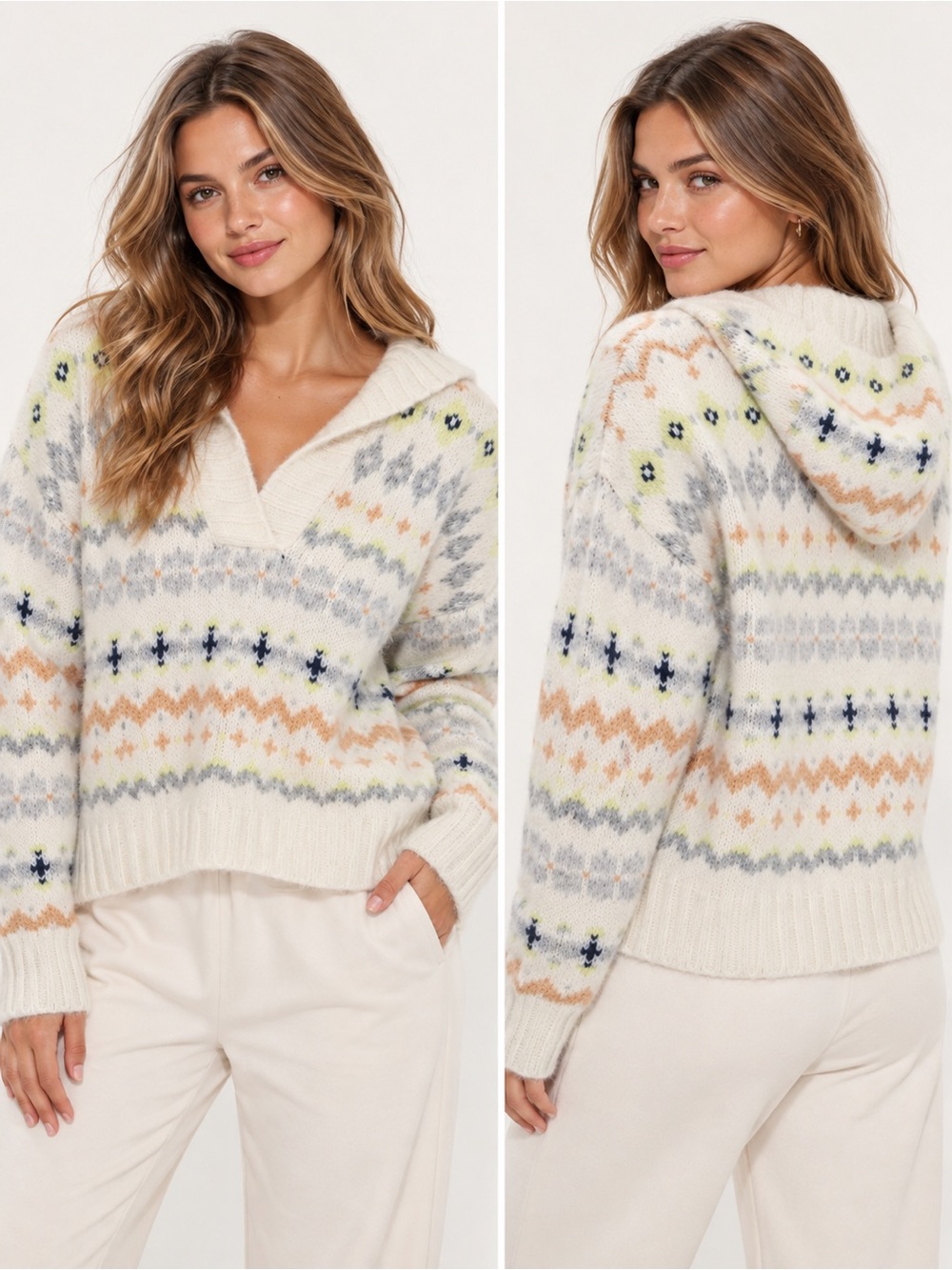 American Eagle Soft & Cozy Fair Isle Sweater Hoodie Multi Knit NWT XL Womens Top